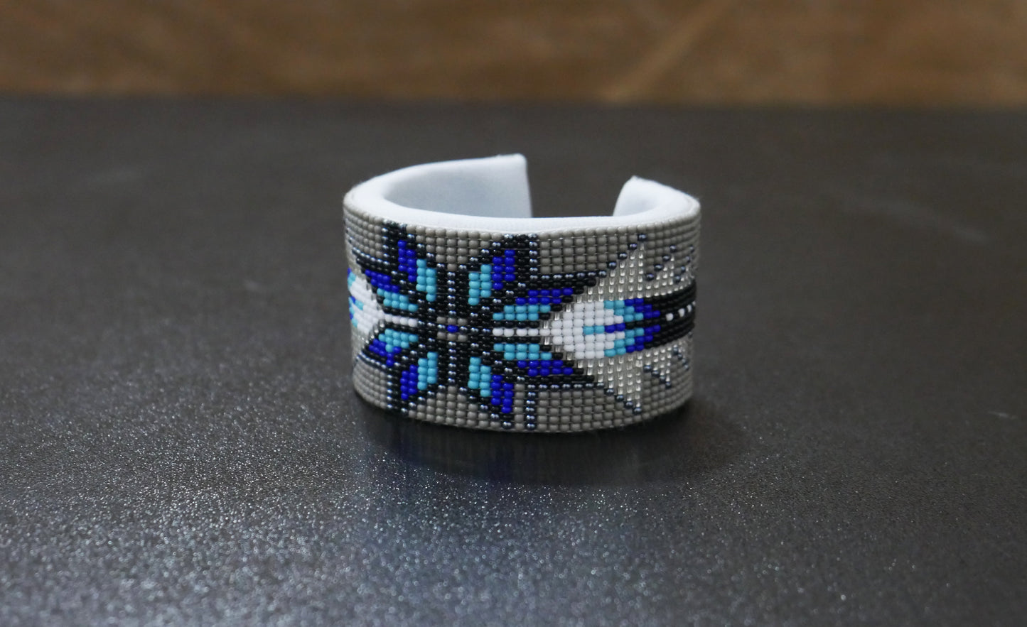 Grey Star Beaded Cuff Bracelet native American seed beads Adjustable cuff bracelet (Handmade)