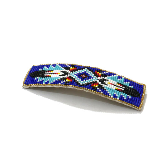 Blue Feather Beaded Hair Clips Native American Handmade Beaded Hair Baw Beaded Barrette