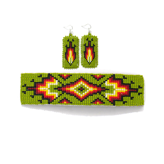 Green Geometric Beaded Hair Clips Native American Handmade Beaded Hair Baw Beaded Barrette