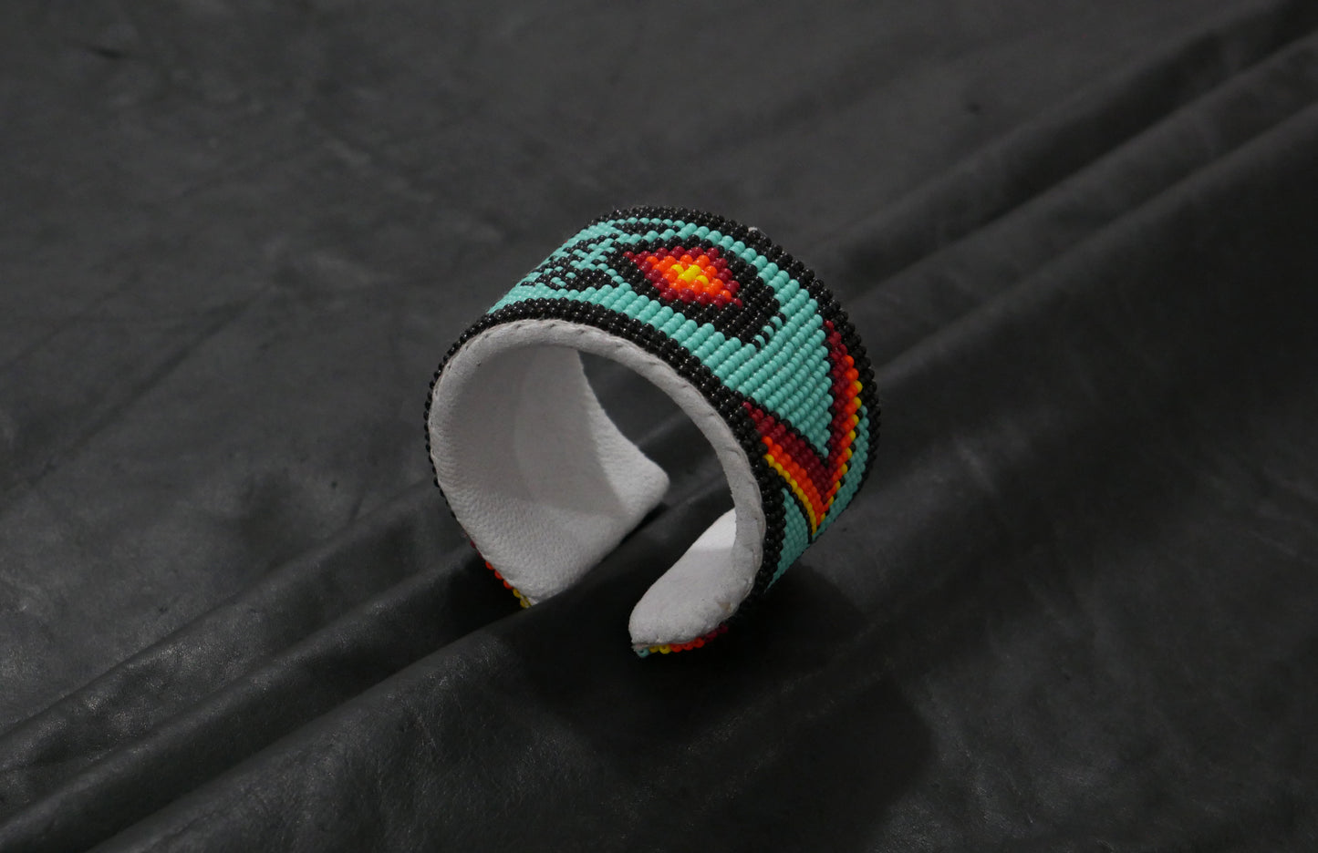 Turquoise & Black Bear Paw Beaded Cuff Bracelet native American seed beads Adjustable cuff bracelet (Handmade)