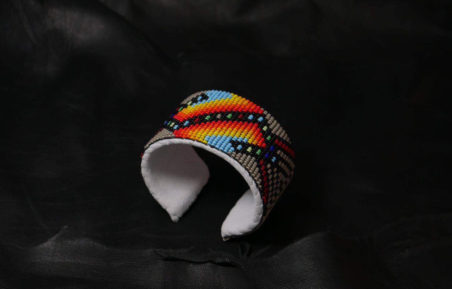 Grey Beaded Cuff Bracelet native American seed beads Adjustable cuff bracelet (Handmade)