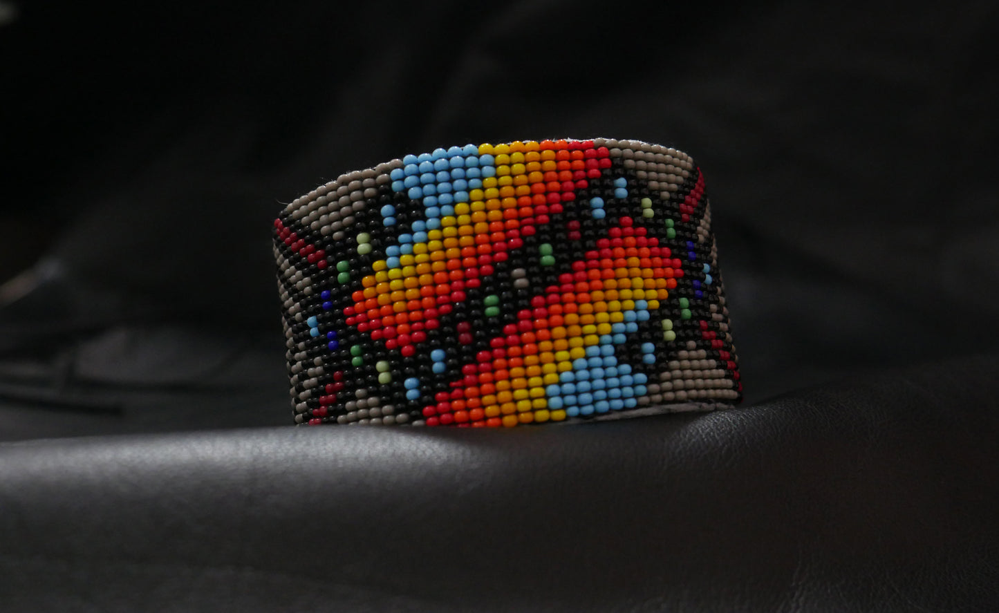 Grey Beaded Cuff Bracelet native American seed beads Adjustable cuff bracelet (Handmade)