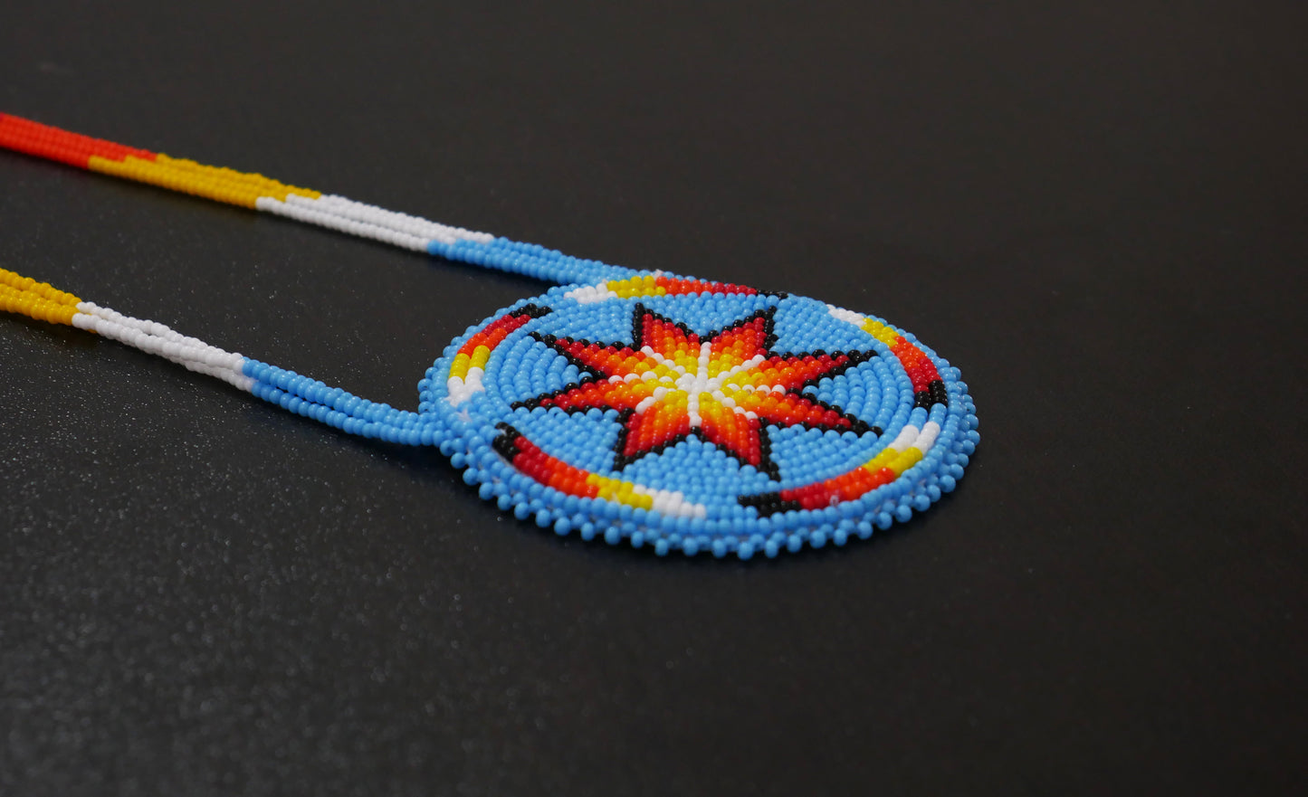 Sky-Blue Native American Beaded Morning Star Medallion Necklace With Beaded Earring ( Handmade )
