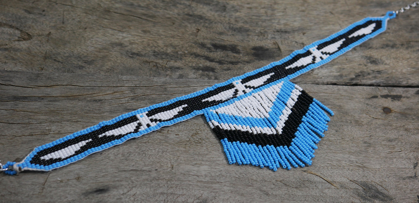 Black & White Native American Beaded Choker ( Handmade )