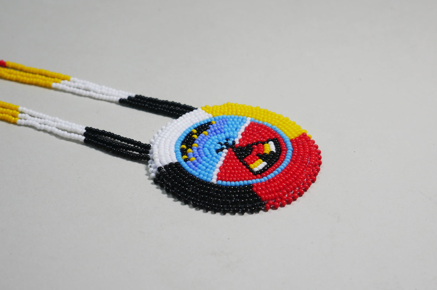 Red Black Yellow & Red Native American Tee pee Under The Star Beaded Medallion Necklace ( Handmade )