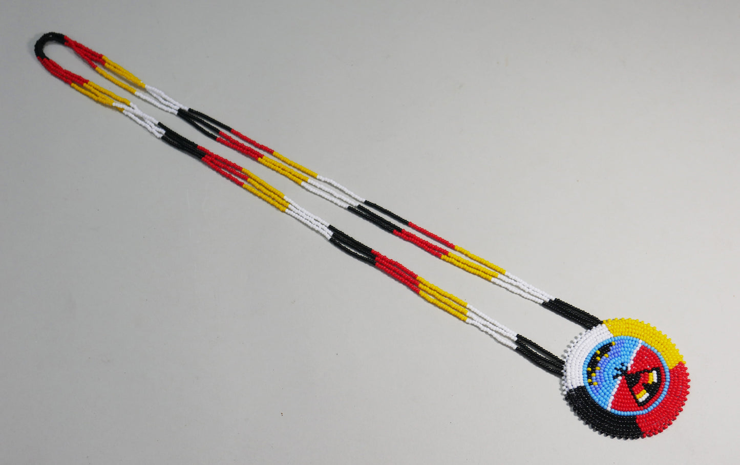 Red Black Yellow & Red Native American Tee pee Under The Star Beaded Medallion Necklace ( Handmade )