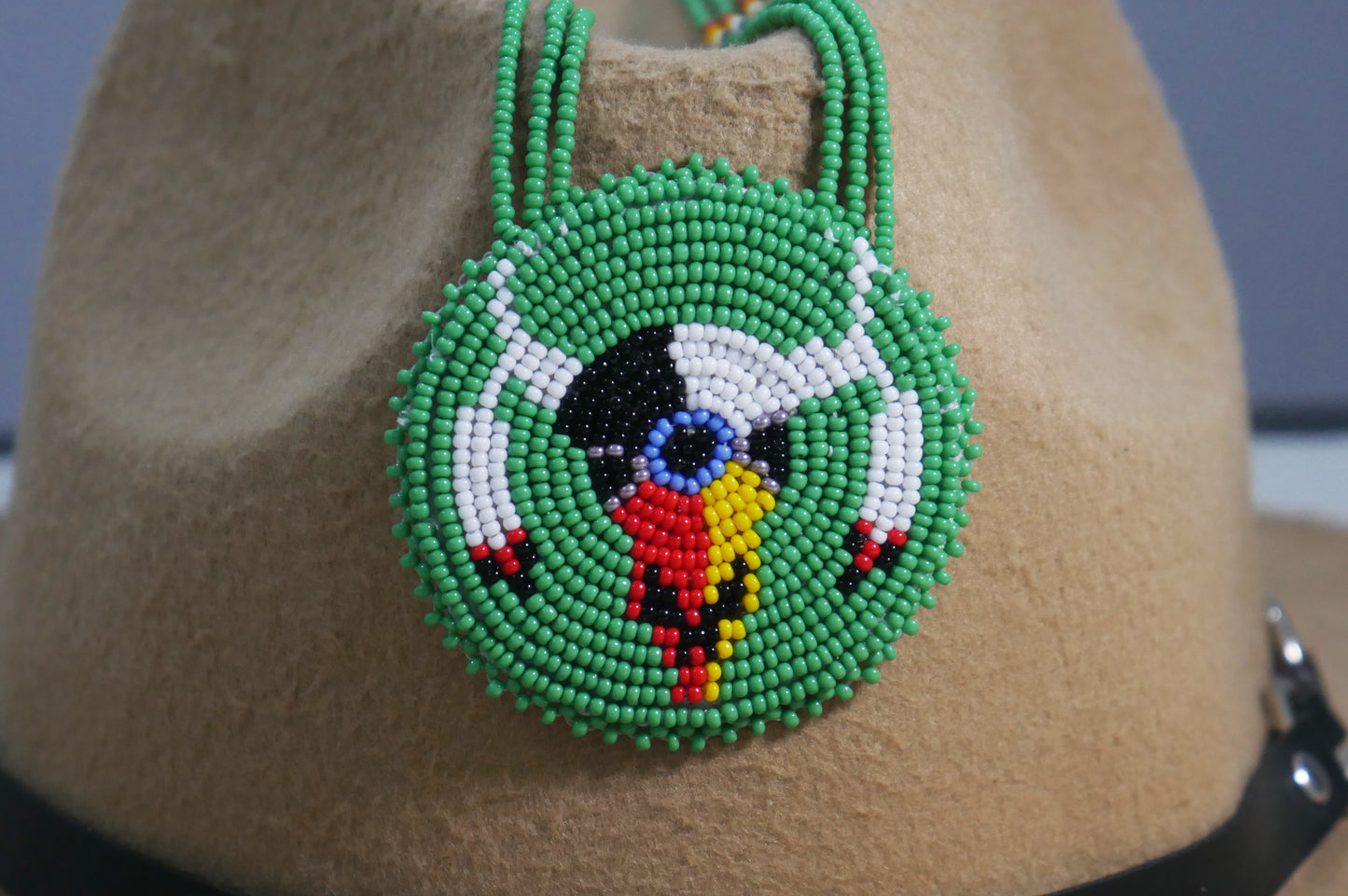 Green Native American Skull Beaded Medallion Necklace ( Handmade )