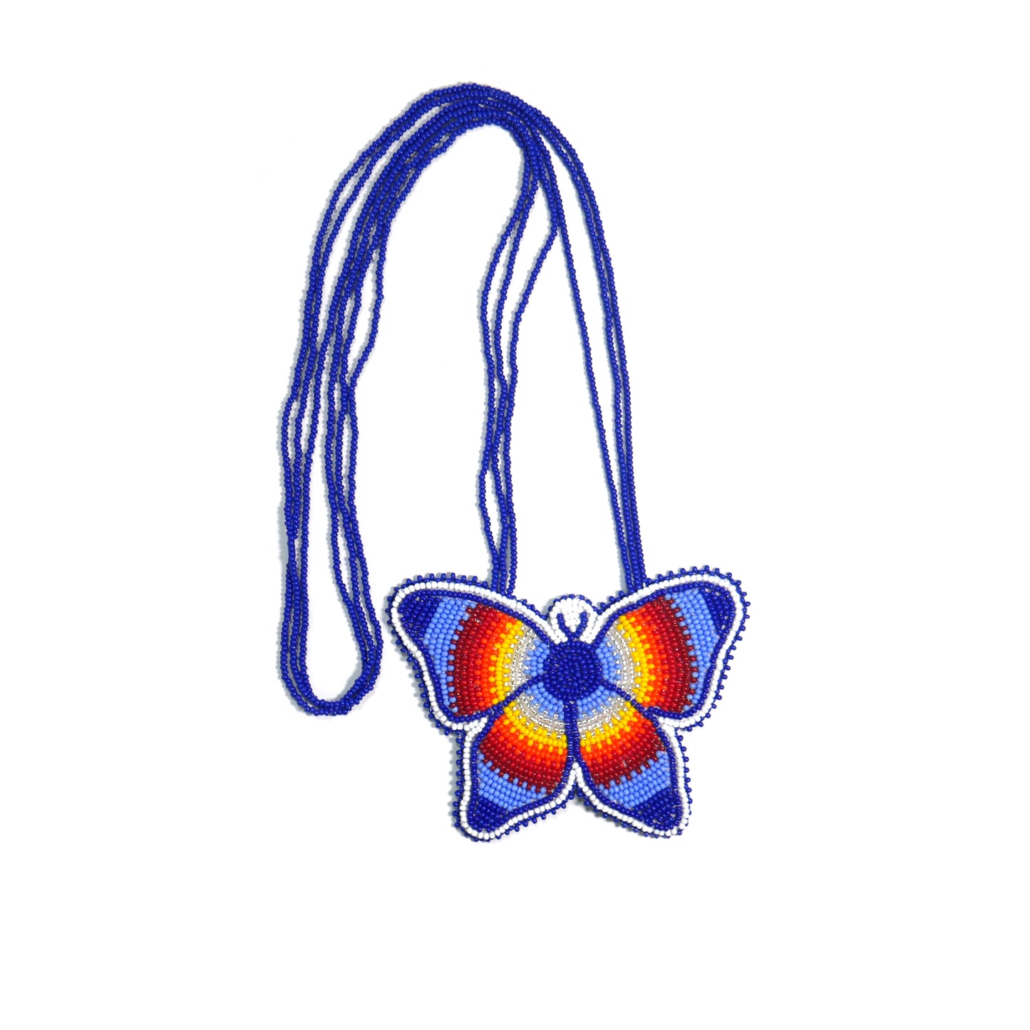 Blue Native American Butterfly Beaded Medallion Necklace ( Handmade )