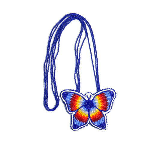Blue Native American Butterfly Beaded Medallion Necklace ( Handmade )