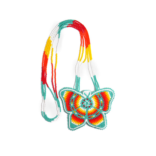 Turquoise Native American Butterfly Beaded Medallion Necklace ( Handmade )