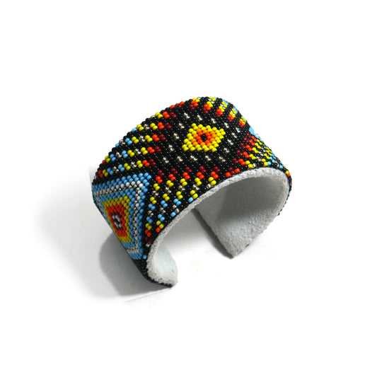 Black Multi-color Beaded Cuff Bracelet native American seed beads Adjustable cuff bracelet (Handmade)