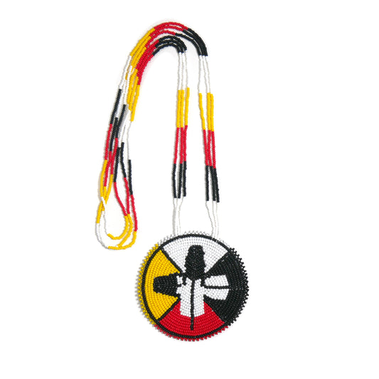 Multi-color Native American 4 Direction Feather Beaded Medallion Necklace ( Handmade )