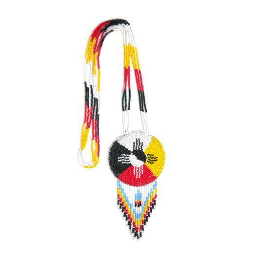 Multi-color Native American medicine wheel Beaded Medallion Necklace ( Handmade )