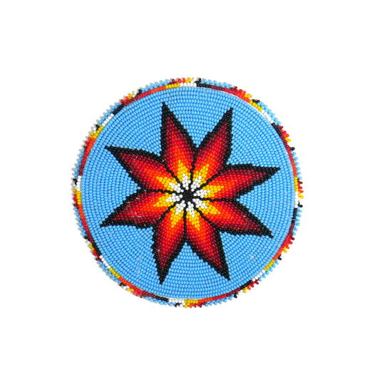 SKY-BLUE MORNING STAR HANDMADE NATIVE AMERICAN BEADED CRAFT APPLIQUE PATCH ROSETTE 5.0 inch