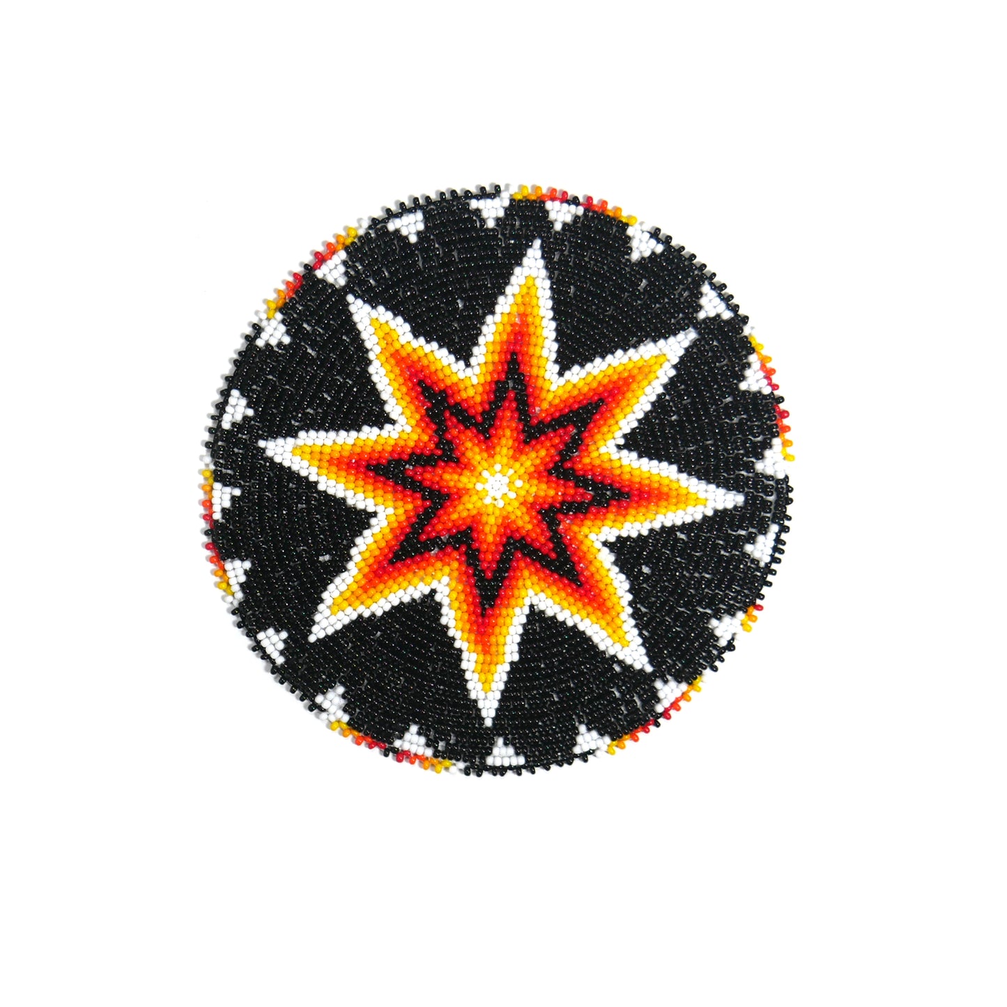 BLACK MORNING STAR HANDMADE NATIVE AMERICAN BEADED CRAFT APPLIQUE PATCH ROSETTE 5.0 inch