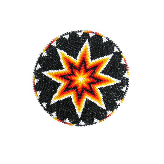 BLACK MORNING STAR HANDMADE NATIVE AMERICAN BEADED CRAFT APPLIQUE PATCH ROSETTE 5.0 inch