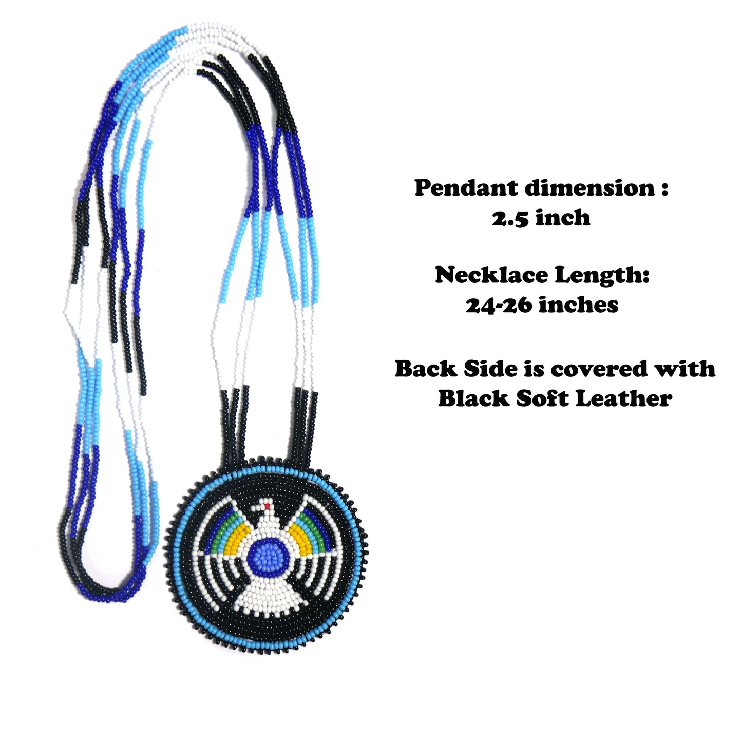 Black Native American Thunder Bird Beaded Medallion Necklace ( Handmade )