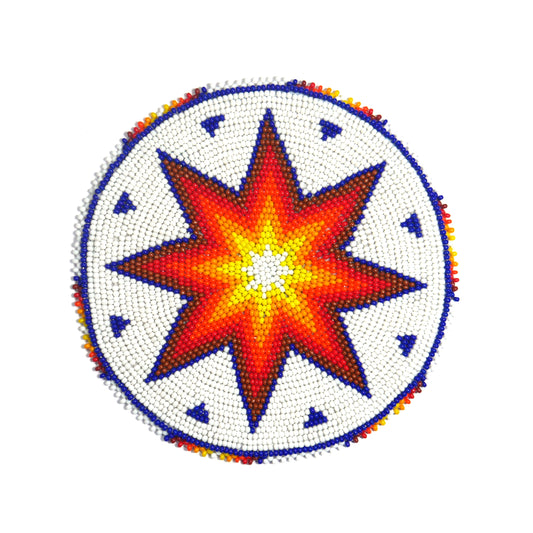 WHITE MORNING STAR - HANDMADE NATIVE AMERICAN BEADED CRAFT APPLIQUE PATCH ROSETTE 5.0 inch