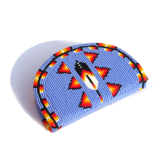 Light Blue Feather Native American Beaded Coin Purse, Change Purse For Women, Zippered Change Pouch Wallet, Small Leather Pouch, designer key pouch