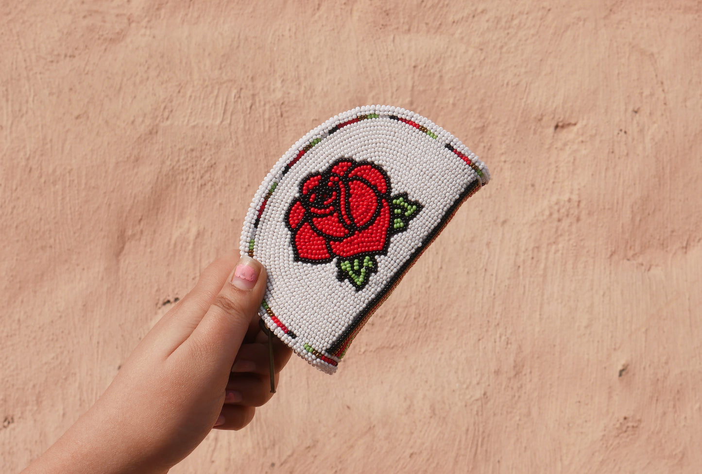 White Rose Native American Beaded Coin Purse, Change Purse For Women, Zippered Change Pouch Wallet, Small Leather Pouch, designer key pouch