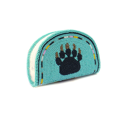 Turquoise Bear-Paw Native American Beaded Coin Purse, Change Purse For Women, Zippered Change Pouch Wallet, Small Leather Pouch, designer key pouch