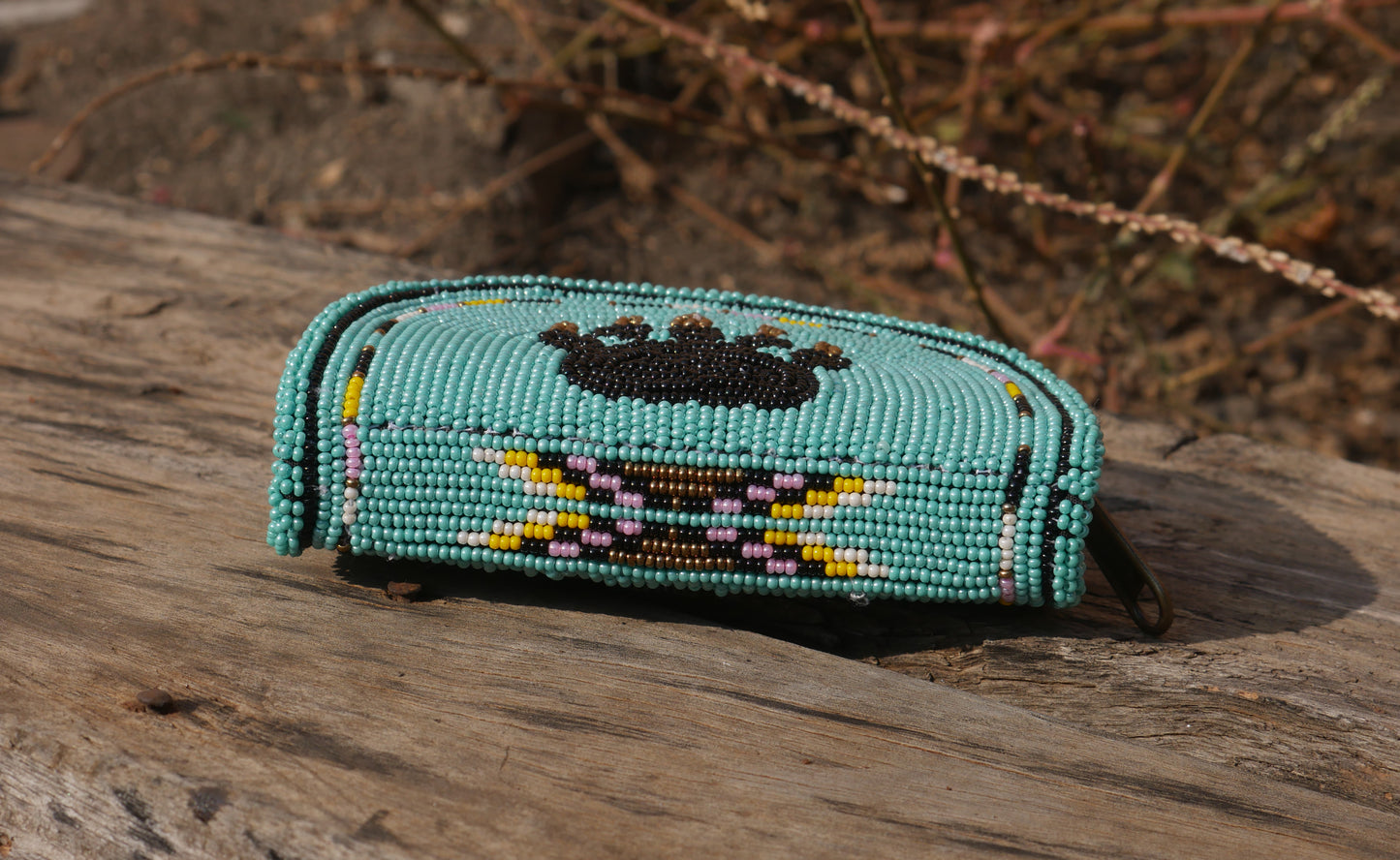 Turquoise Bear-Paw Native American Beaded Coin Purse, Change Purse For Women, Zippered Change Pouch Wallet, Small Leather Pouch, designer key pouch