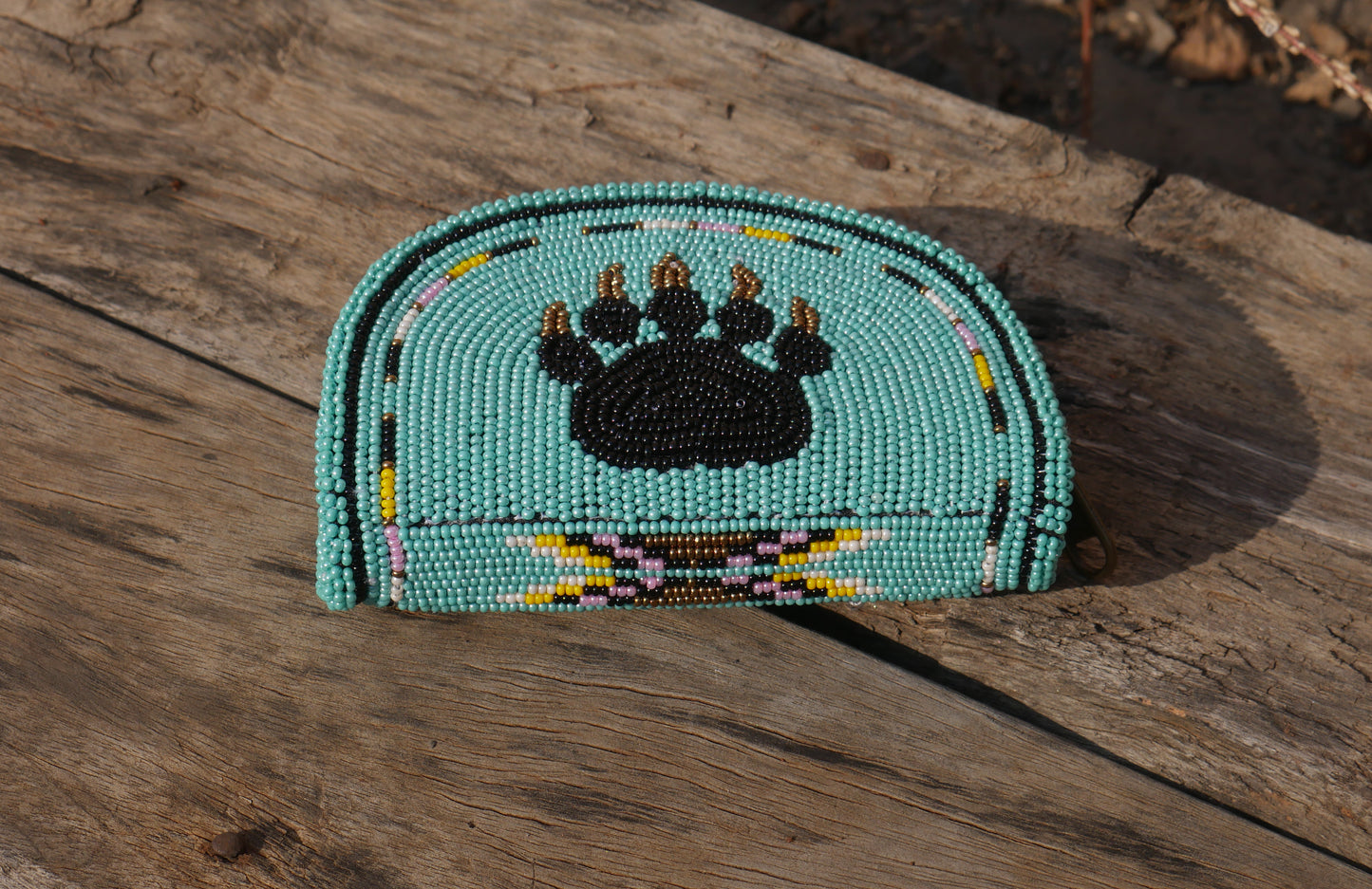 Turquoise Bear-Paw Native American Beaded Coin Purse, Change Purse For Women, Zippered Change Pouch Wallet, Small Leather Pouch, designer key pouch