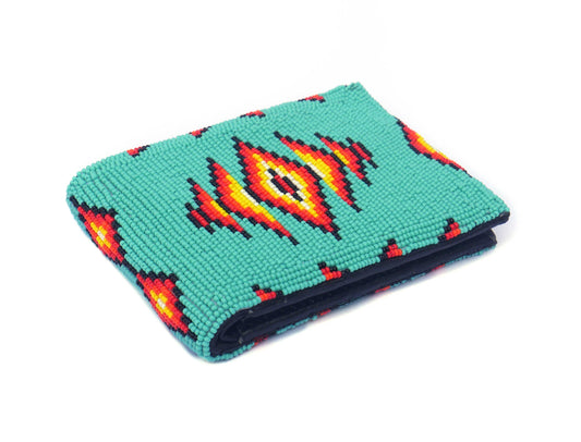 Turquoise Handmade beaded Leather Wallet seed bead  Native American Beadwork| traditional gifts for men and women