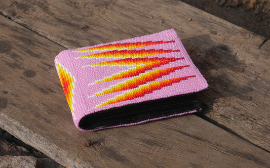 Pink Handmade beaded Leather Wallet seed bead  Native American Beadwork| traditional gifts for men and women