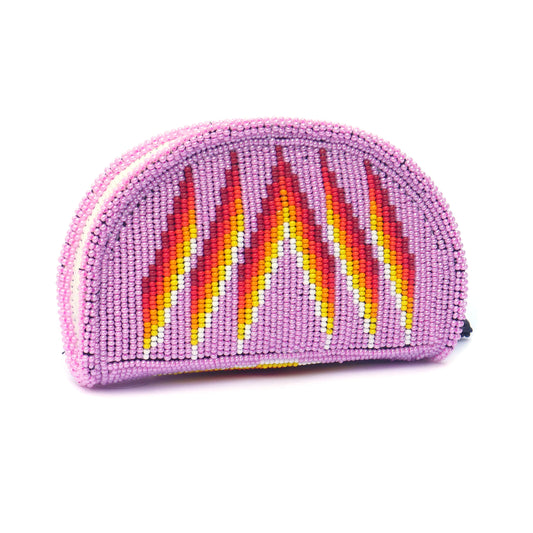 Pink Native American Beaded Coin Purse, Change Purse For Women, Zippered Change Pouch Wallet, Small Leather Pouch, designer key pouch
