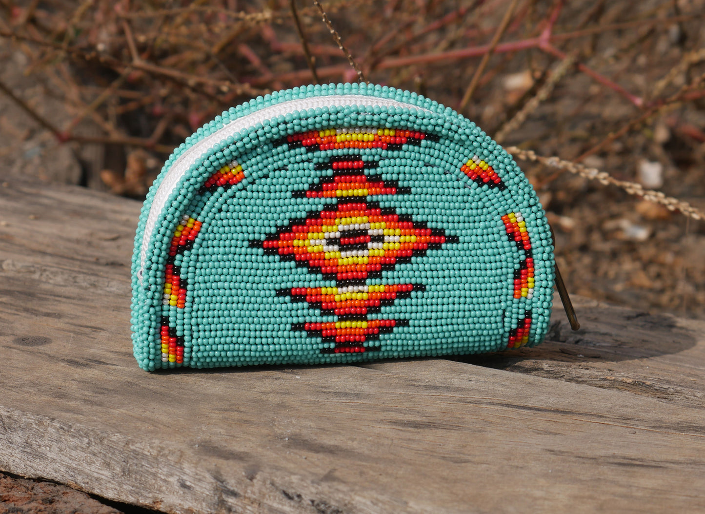 Turquoise Native American Beaded Coin Purse, Change Purse For Women, Zippered Change Pouch Wallet, Small Leather Pouch, designer key pouch
