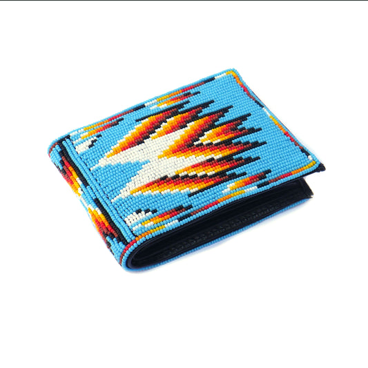 Sky-Blue Handmade beaded Leather Wallet seed bead  Native American Beadwork| traditional gifts for men and women