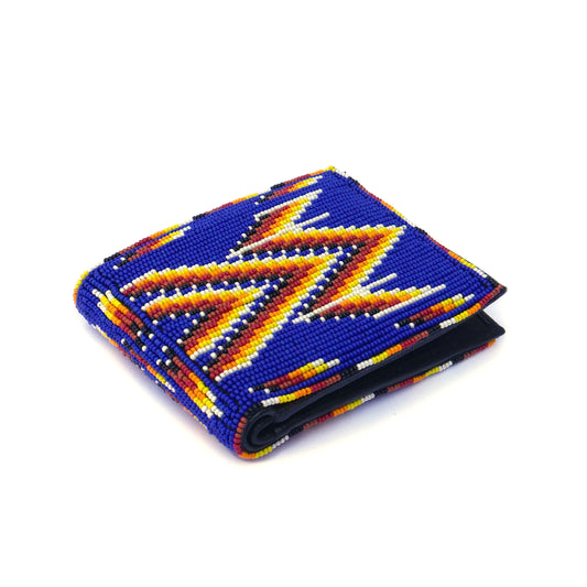 Blue Handmade beaded Leather Wallet seed bead  Native American Beadwork| traditional gifts for men and women