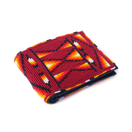 Brownish Red Handmade beaded Leather Wallet seed bead  Native American Beadwork| traditional gifts for men and women