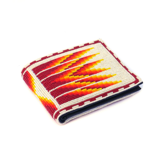 Red & Cream Handmade beaded Leather Wallet seed bead  Native American Beadwork| traditional gifts for men and women