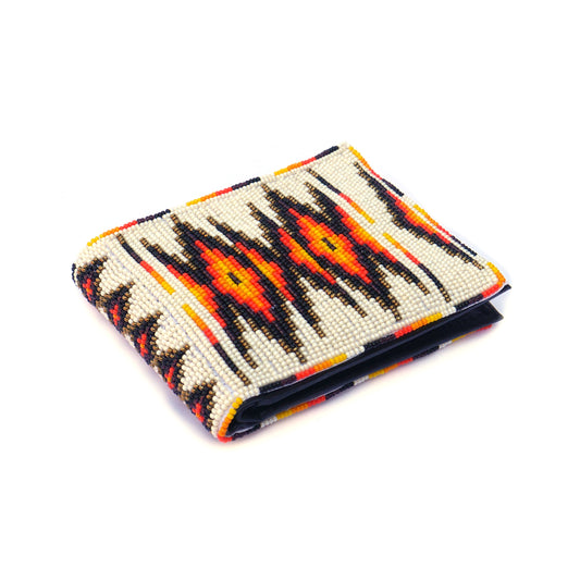Cream Handmade beaded Leather Wallet seed bead  Native American Beadwork| traditional gifts for men and women