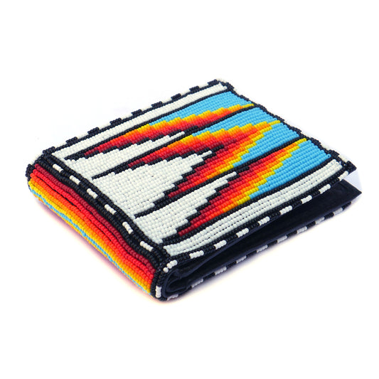 White - Sky-Blue Handmade beaded Leather Wallet seed bead  Native American Beadwork| traditional gifts for men and women