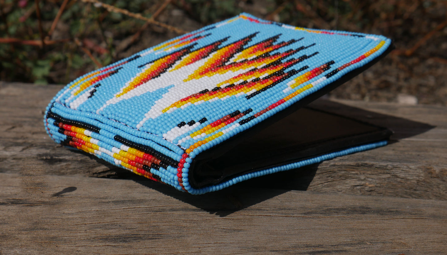 Sky-Blue Handmade beaded Leather Wallet seed bead  Native American Beadwork| traditional gifts for men and women