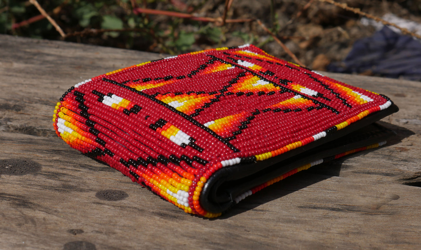 Brownish Red Handmade beaded Leather Wallet seed bead  Native American Beadwork| traditional gifts for men and women