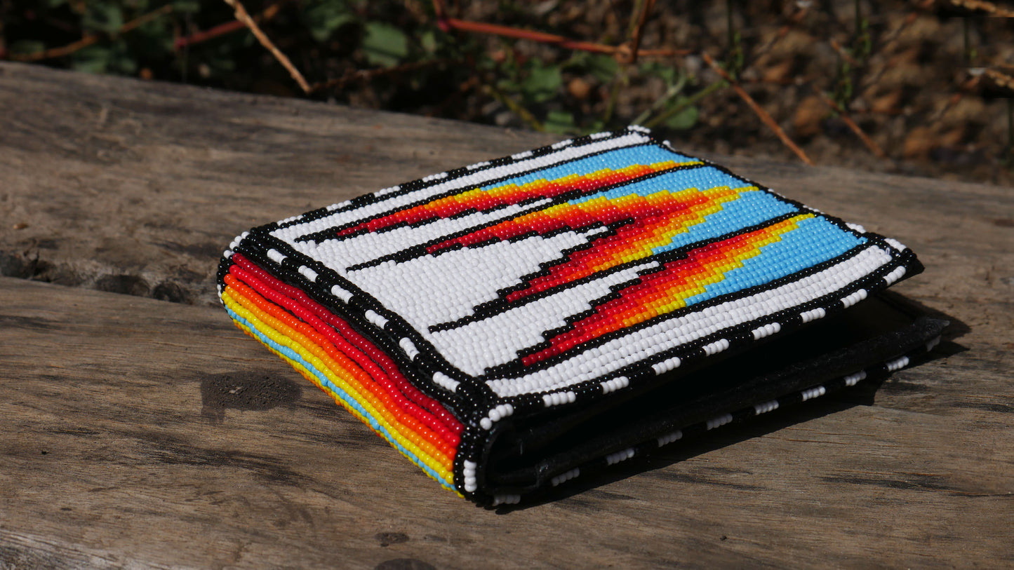 White - Sky-Blue Handmade beaded Leather Wallet seed bead  Native American Beadwork| traditional gifts for men and women