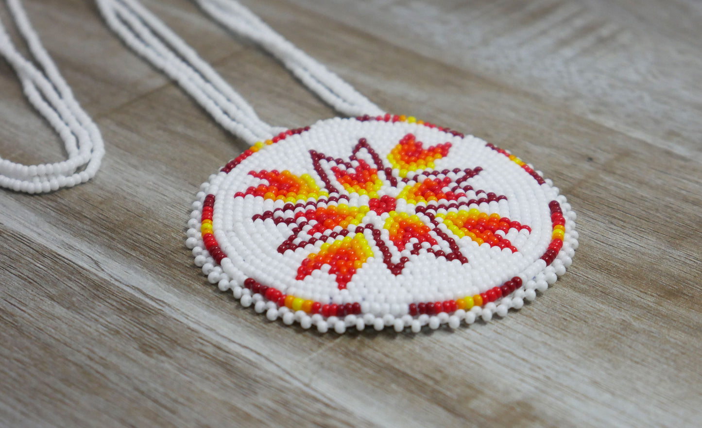 White Native American Arrow Beaded Medallion Necklace ( Handmade )