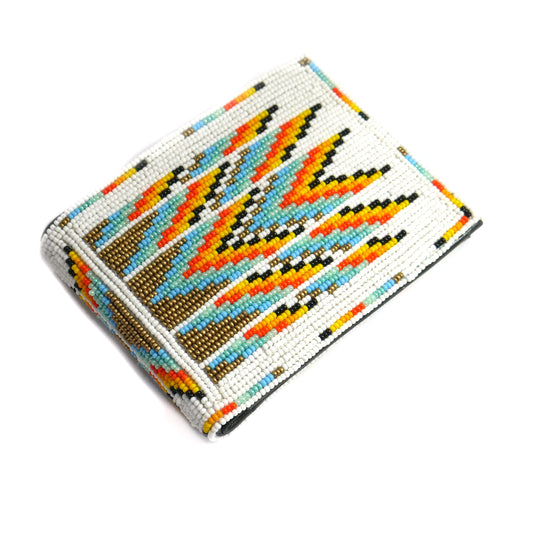 White Handmade beaded Leather Wallet seed bead  Native American Beadwork| traditional gifts for men and women