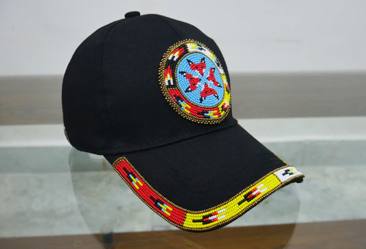 Native American Style Baseball Cap - Beaded Trucker Hat for Men