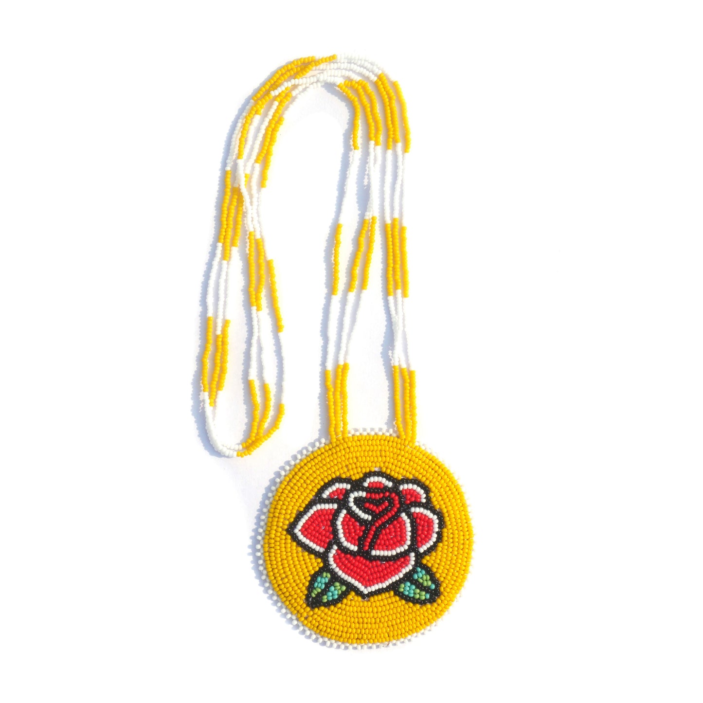 yellow  Native American Rose Beaded Medallion Necklace ( Handmade )