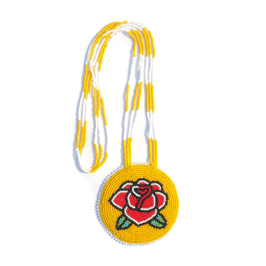 yellow  Native American Rose Beaded Medallion Necklace ( Handmade )