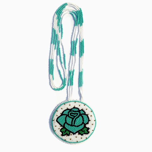 Turquoise Native American Rose Beaded Medallion Necklace ( Handmade )