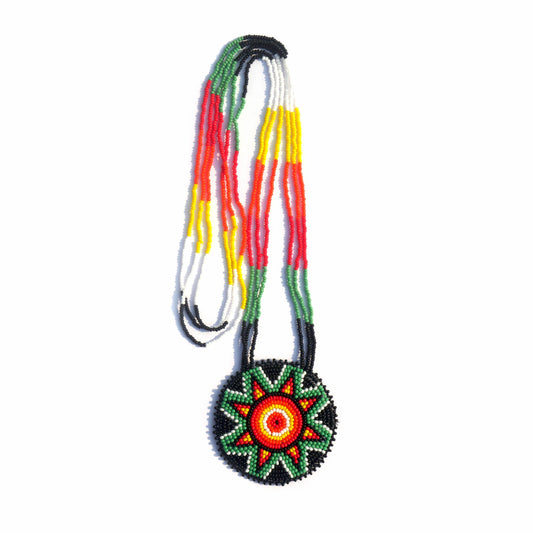 Black & Green Native American Star Beaded Medallion Necklace ( Handmade )