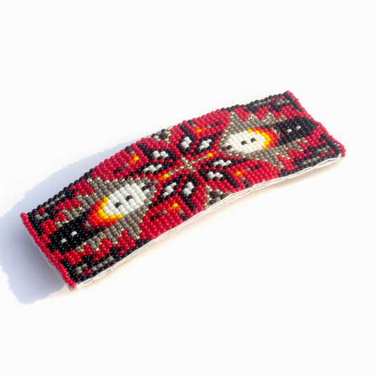 Red  Star Feather Beaded Hair Clips Native American Handmade Beaded Hair Baw Beaded Barrette