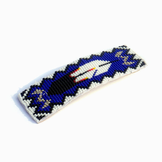 Blue Feather Beaded Hair Clips Native American Handmade Beaded Hair Baw Beaded Barrette