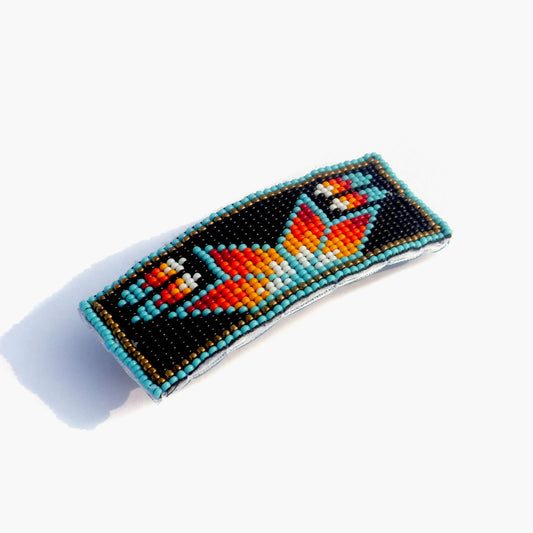 Black Flower Beaded Hair Clips Native American Handmade Beaded Hair Baw Beaded Barrette